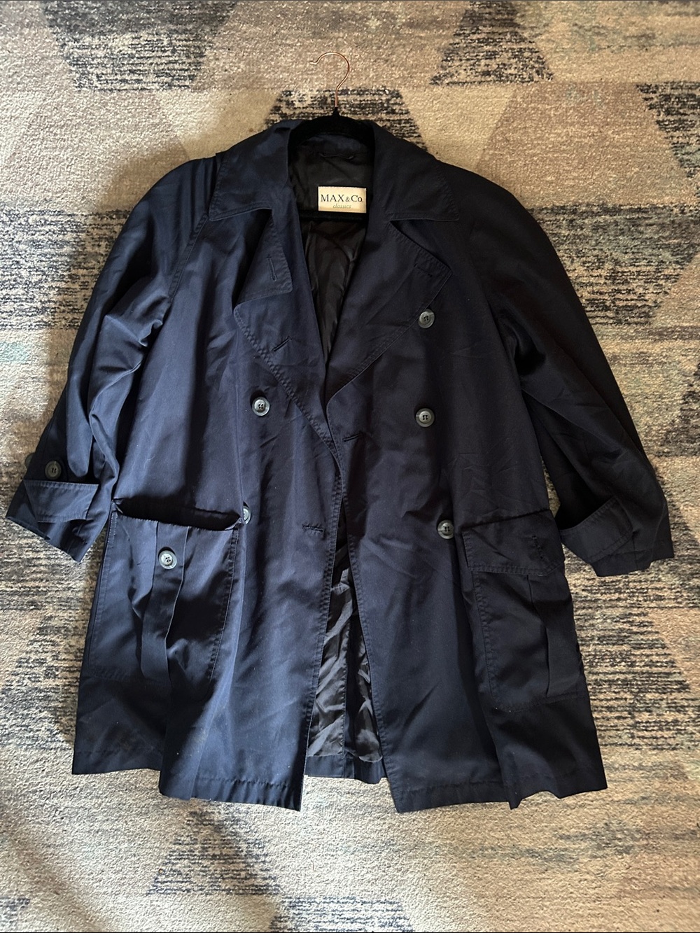 Max & Co. Navy Double-Breasted Coat with Button Details
